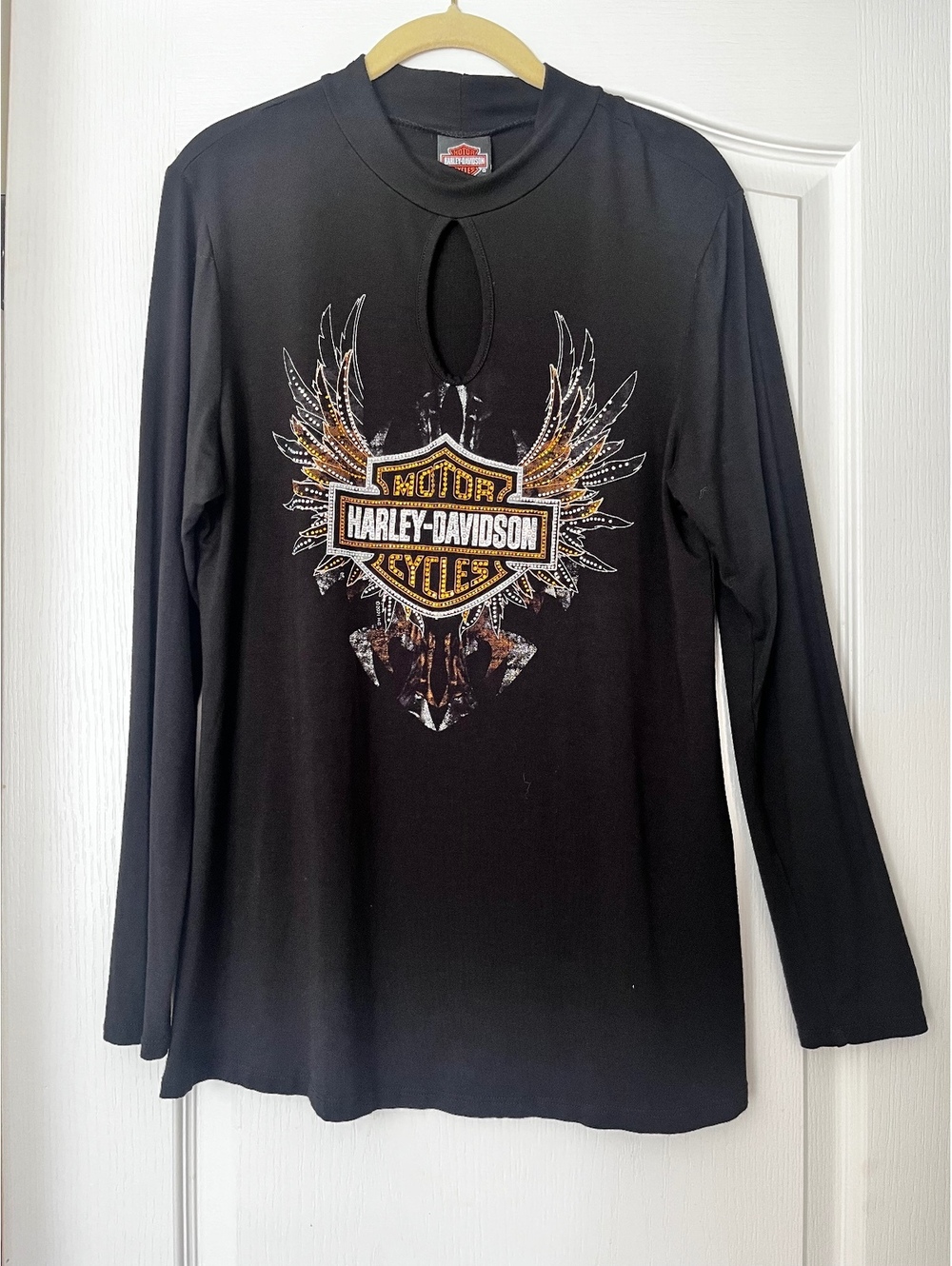 Harley-Davidson Women's Black Long Sleeve Keyhole Neck Shirt XL